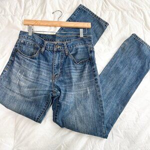 Rustic Blue Men’s Bootcut Jeans Size 32x34 Medium Wash Frayed Denim